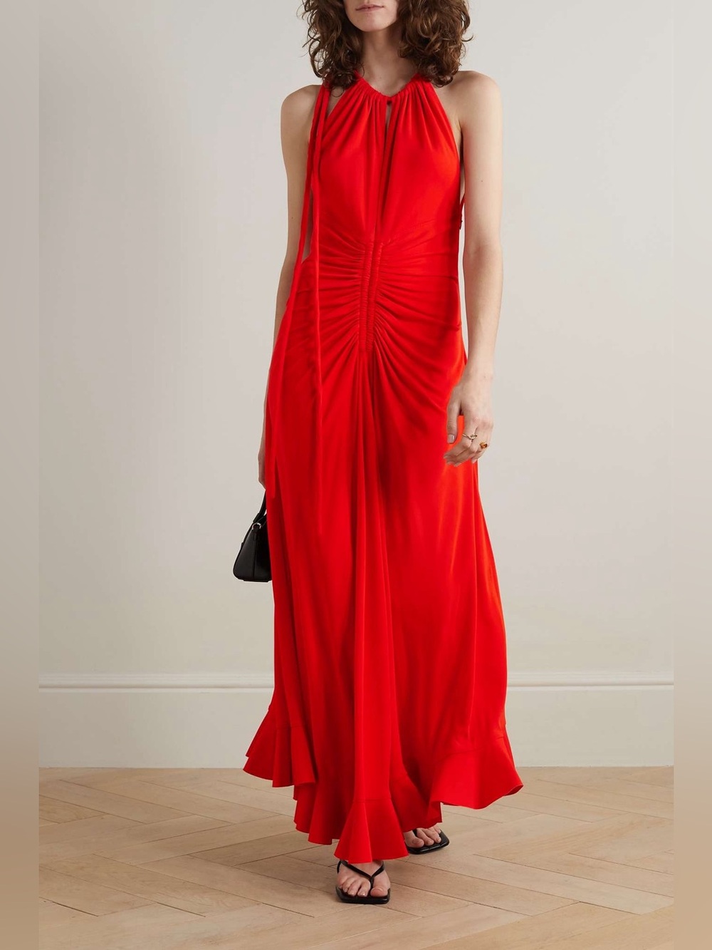 Proenza Schouler Ruched Jersey Crepe Halterneck Maxi Dress, Size 8 in Tomato Red